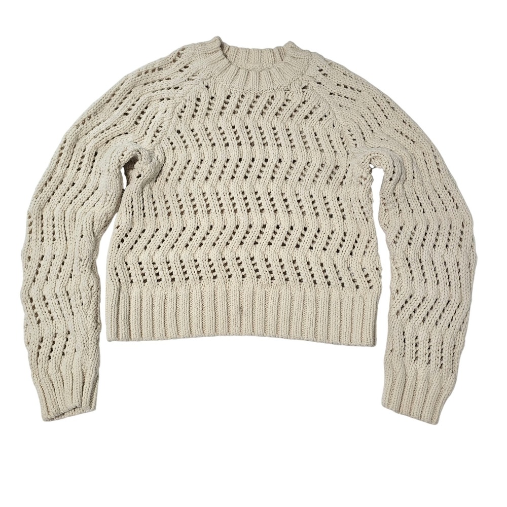 American Eagle Outfitters Beige Crochet Chunky Knit Crop Sweater Size XS